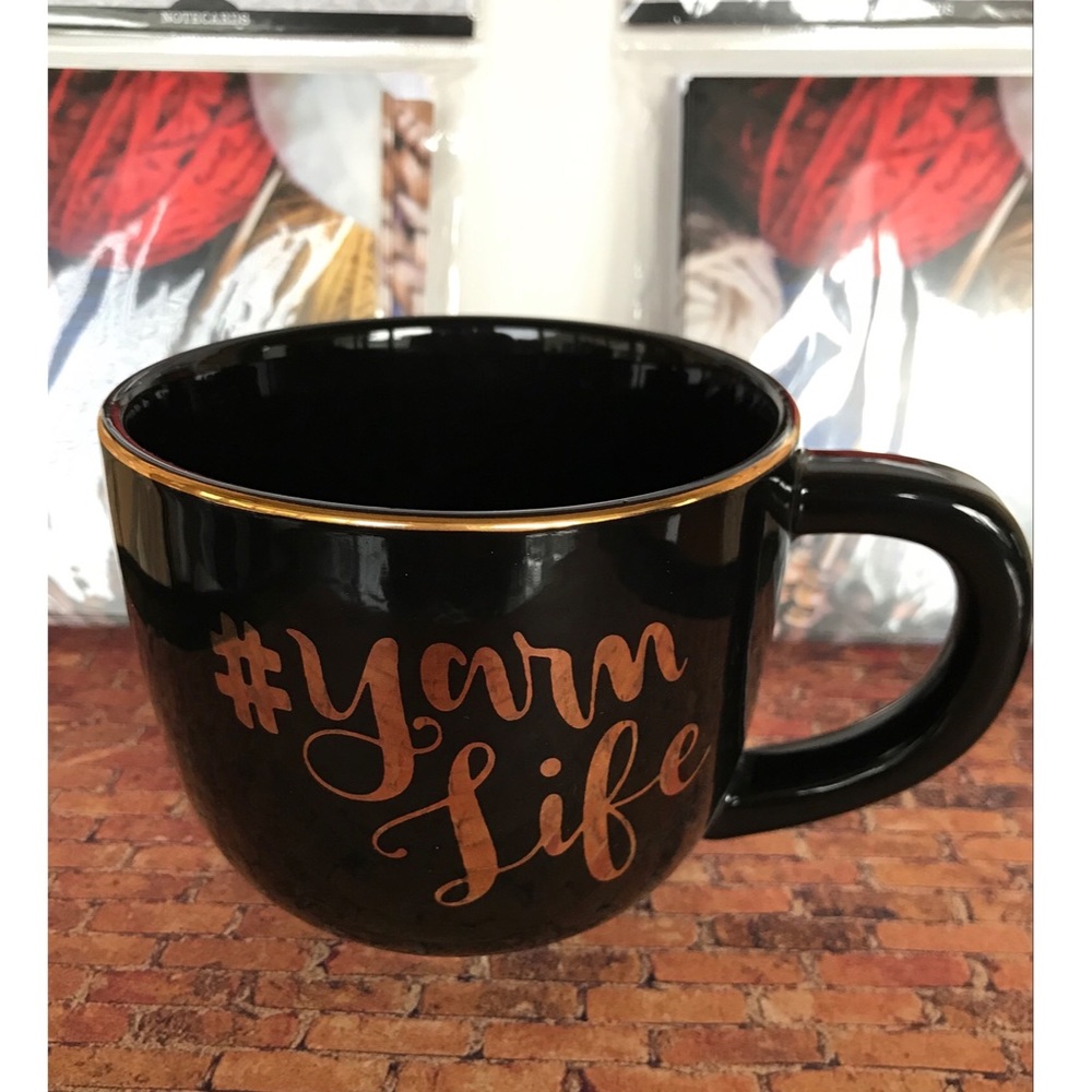 Yarn Life Black and Gold Mug   16oz